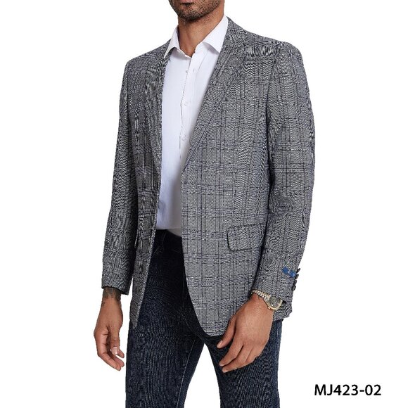 Blue/Grey Glen Check Notch Lapel Men's Jacket